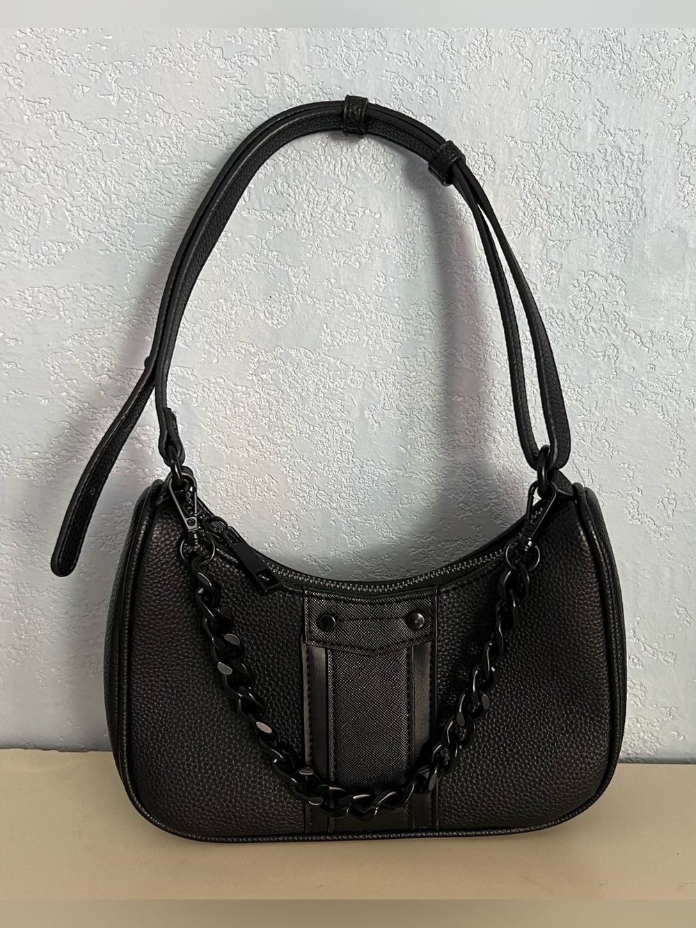 ALDO Black Y2K Shoulder Bag Chain Detail Moto Hobo Purse